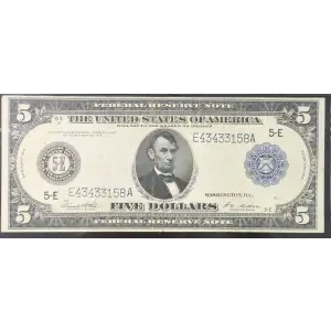 $5 1914 Blue Seal Federal Reserve Notes 863A