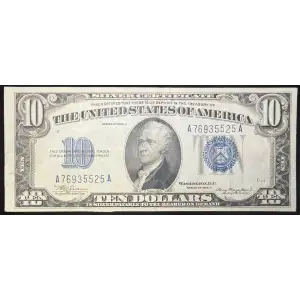 $10 1934-A blue seal. Small Silver Certificates 1702 (2)
