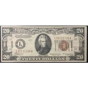 $20 1934-A brown seal Emergency Notes Issued During WW2 2305