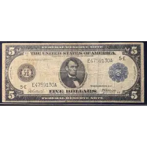 $5 1914 Blue Seal Federal Reserve Notes 860 (4)