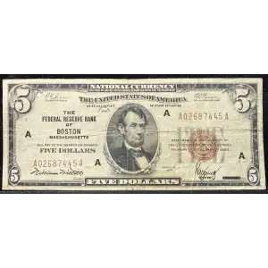 1929 $5 A02687445A