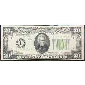 $20 1934 light Green seal. Small Size $20 Federal Reserve Notes 2054-L